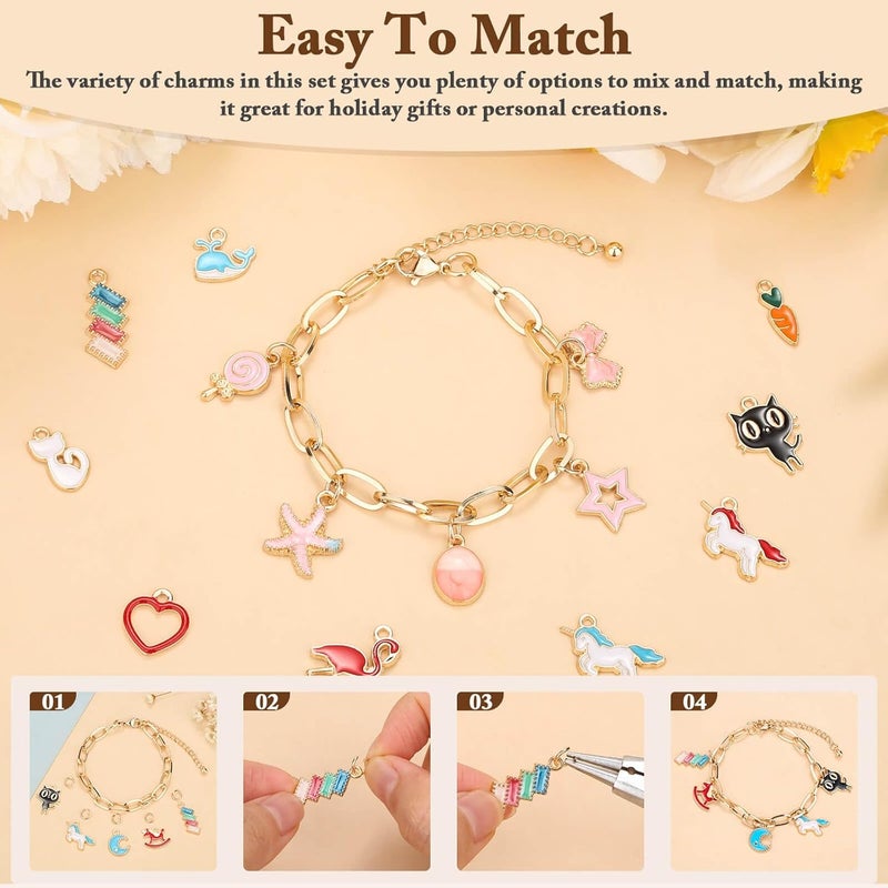 Flasoo 416 Pieces Gold Charm Bracelet Making Kit, Including Paperclip Chain Bracelets, Charms, Jump Rings for Jewelry Making - Image 5
